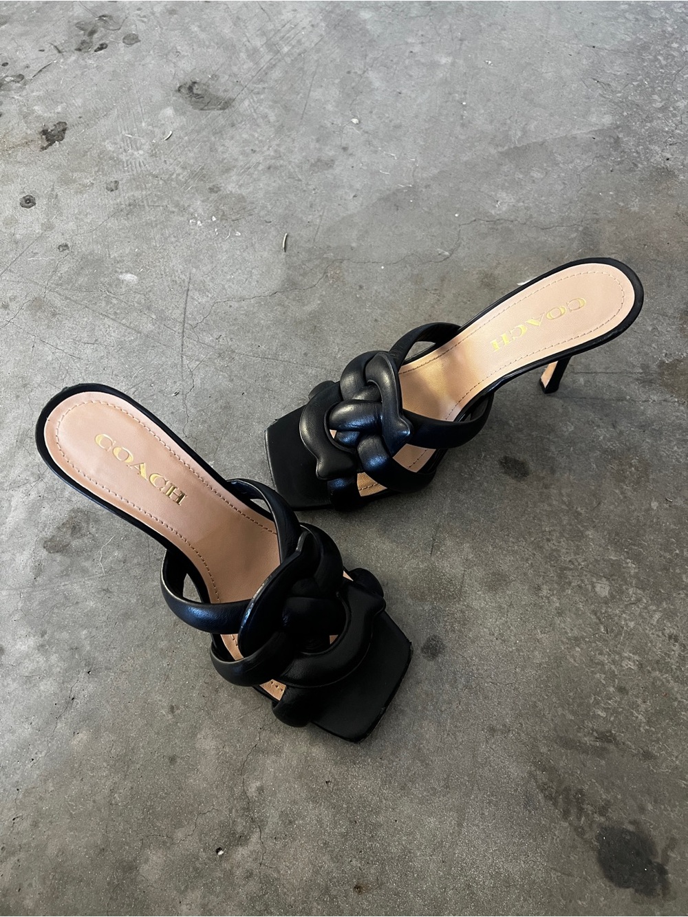 Coach Black Knotted Leather Heeled Mules